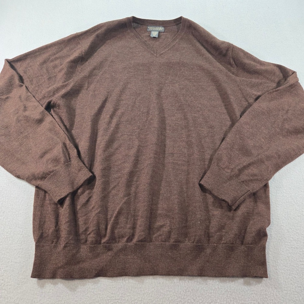 Banana Republic Sweater Mens XXL Brown Extra Fine Italian Merino Wool V-Neck